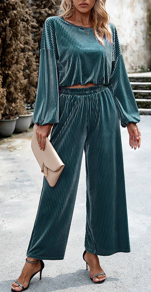 HIDDENBRAND - Wholesale Top & Pant Set (NOT Loungewear) - Women's - Women's Velvet Suit Casual Two Piece13