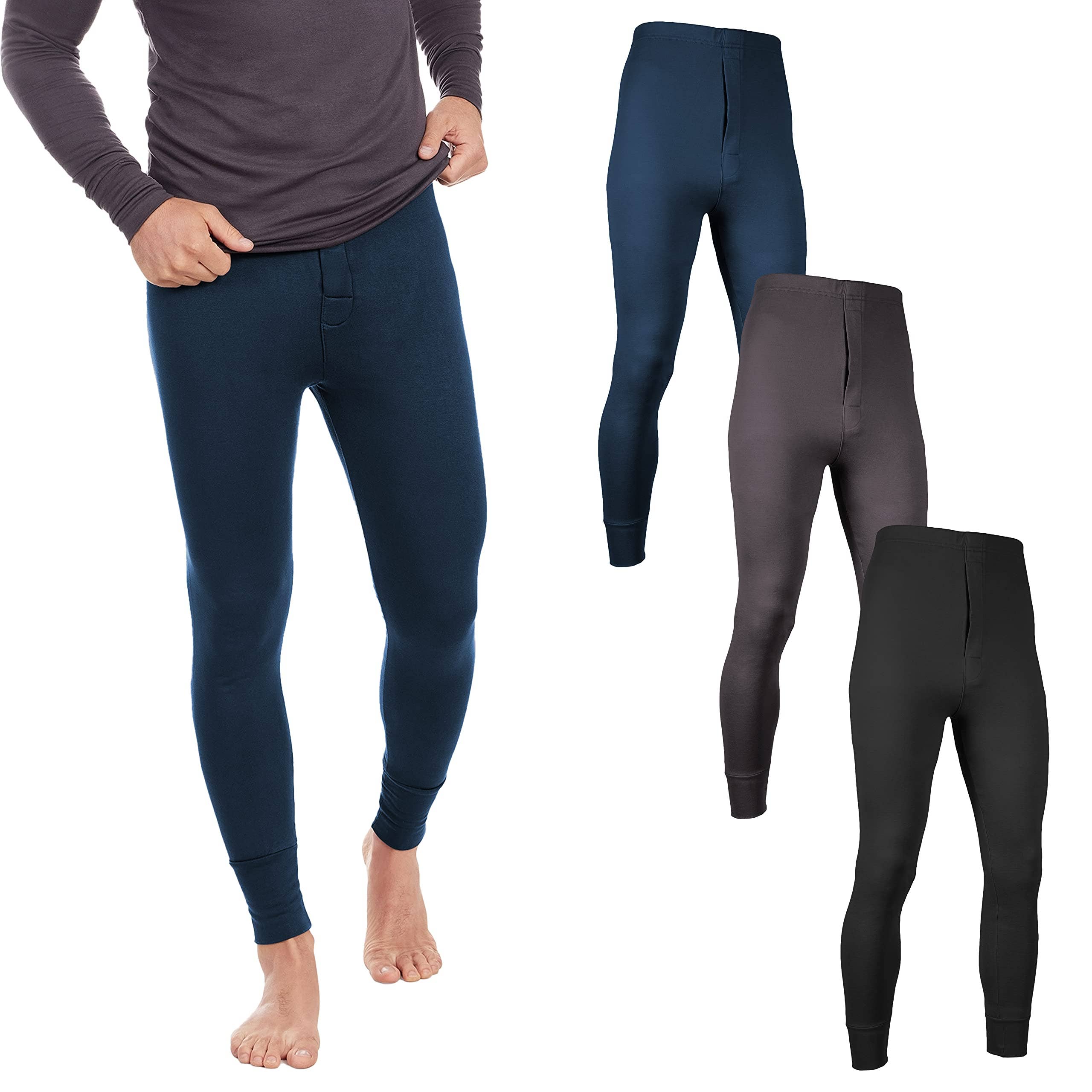 Black Charcoal Grey Navy 3 Pack Men's Thermal Long Johns Fleece Lined Bottoms for wholesale on Faire0