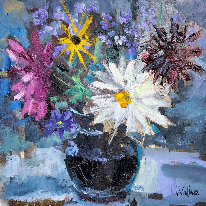 Dahlias in Black Vase - Giclée Print for wholesale by The Laura Wallace Collection