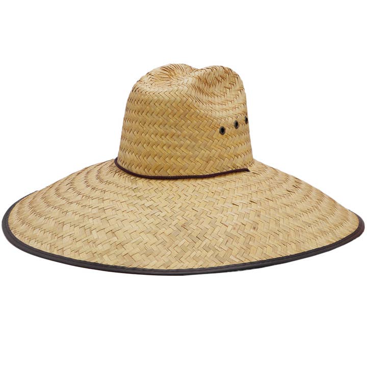 Garniture en cuir marron foncé Chapeau de sauveteur en paille extra large avec garniture en cuir végétalien en vente sur Faire1