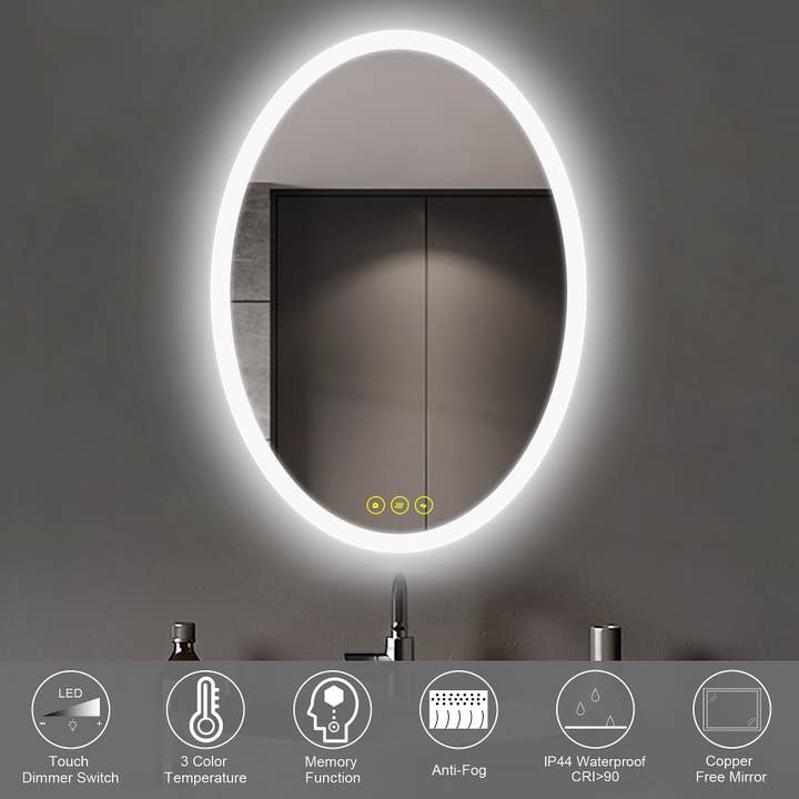 Brio Lighting - Wholesale Bathroom Mirror - 20x28" Oval Frameless LED Anti-Fog Dimmable Bathroom Mirror