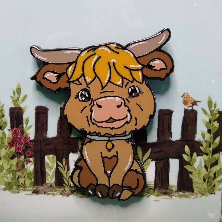 Huey the Highland Cow Enamel Pin for wholesale by Lillbits.com