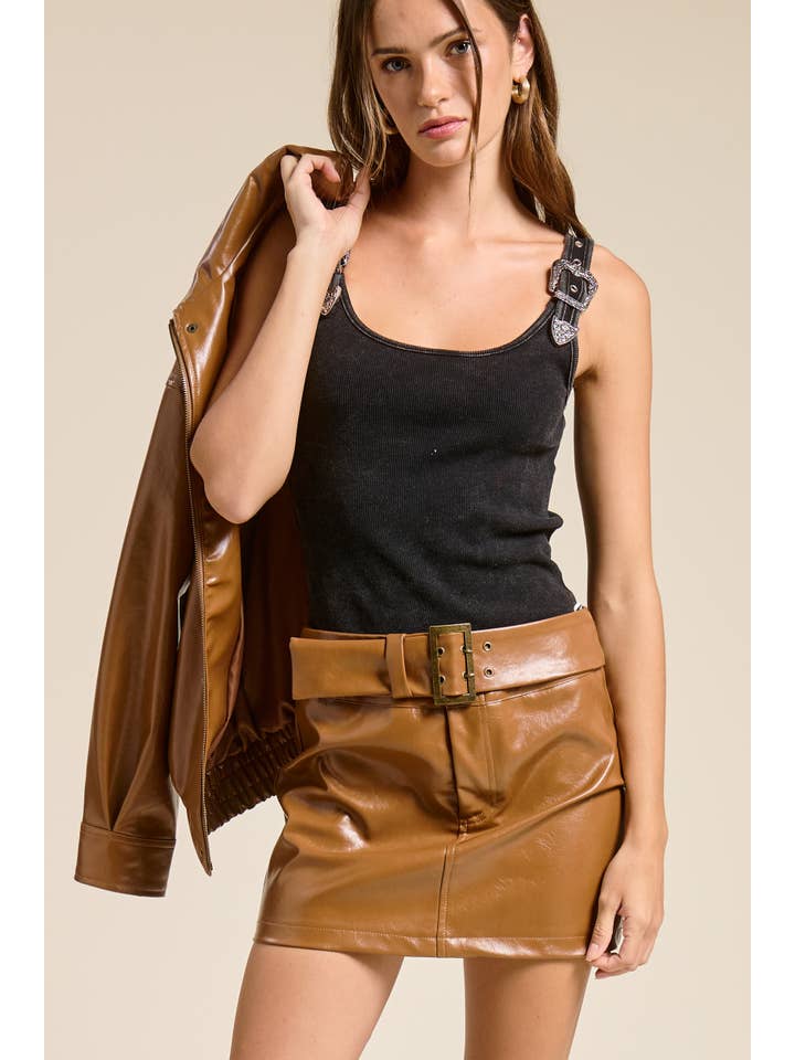 Mimosa - Wholesale Tank Top - Women's - Western Silver Belt Trim Washed Tank Top4