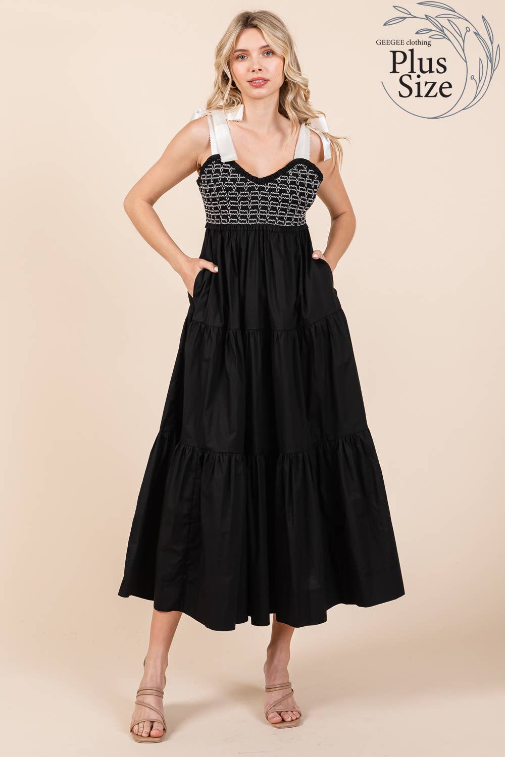 GeeGee x Lovelo - Vendita all'ingrosso Vestito - Donna - Abito midi plissettato a balze taglie comode, MD51552PL35