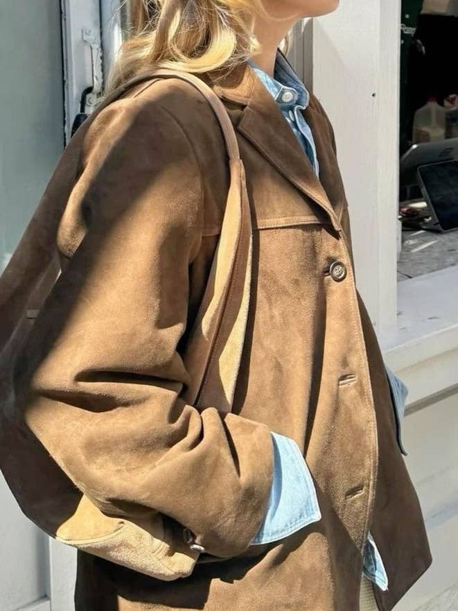 HIDDENBRAND - Wholesale Blazer - Women's - vintage oversized suede lapel blazer in brown11