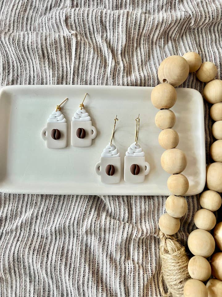 Coffee Mug Earrings, Coffee Bean Earrings, Coffee Earrings for wholesale by SeizeTheClayJewelry