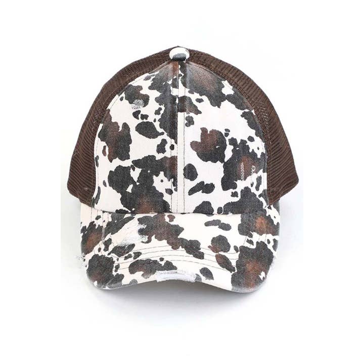 Hana - Wholesale Ponytail Cap - Women's - C.C Cow Print Mesh Criss Cross Ponytail Baseball Cap