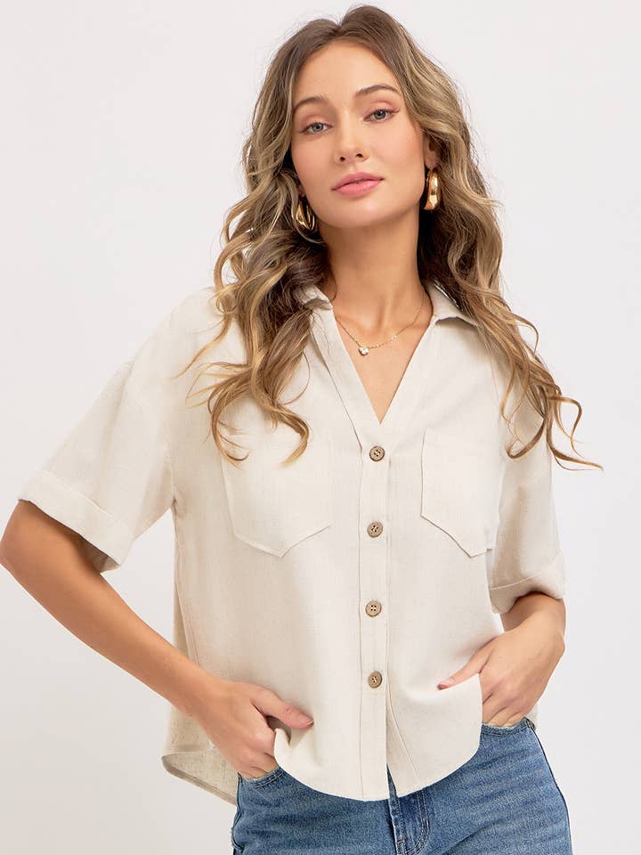 Sweet Lovely by Jen - Wholesale Button Down Shirt - Women's - LINEN BLEND BUTTON DWON CASUAL SHIRT0