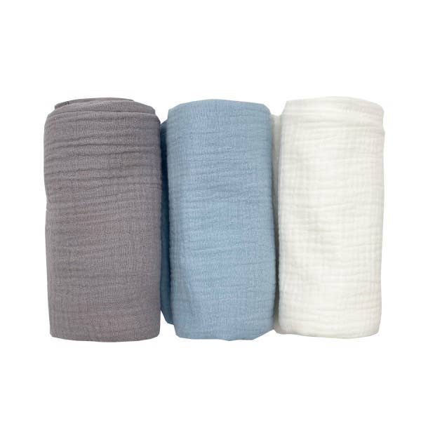 Muslin squares de lux 3-pack- light blue for wholesale by MAYLILY