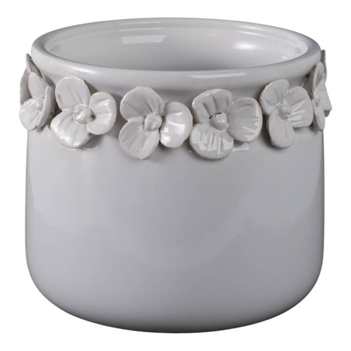 Sagebrook Home - Wholesale Plant Pot - White 6 in. Ceramic Novelty Floral Applique Garden Planter