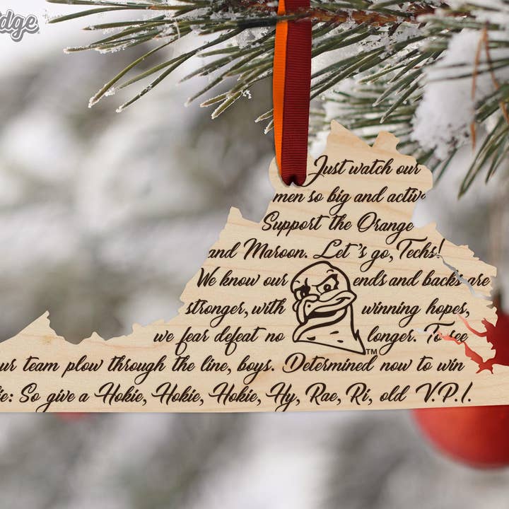 LazerEdge - Wholesale Ornament - Virginia Tech Fight Song on State Ornament – Crafted from Cherry and Maple Wood – Virginia Tech Hokies2