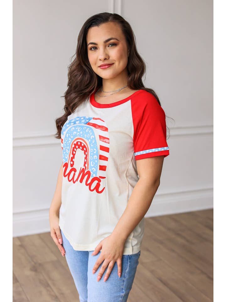Mix Pattern Mama Patriotic Rainbow Tee for wholesale on Faire