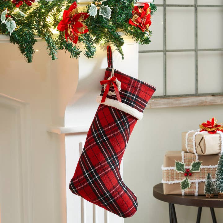 Red and Black Tartan Plaid Stocking 11x18 for wholesale by VHC Brands