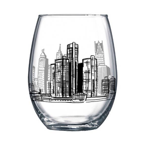 Detroit Skyline stamlöst vinglas för wholesale av City Bird