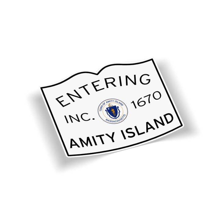 Entering Amity Island Waterproof Vinyl Sticker for wholesale by Cape Cod Stickers