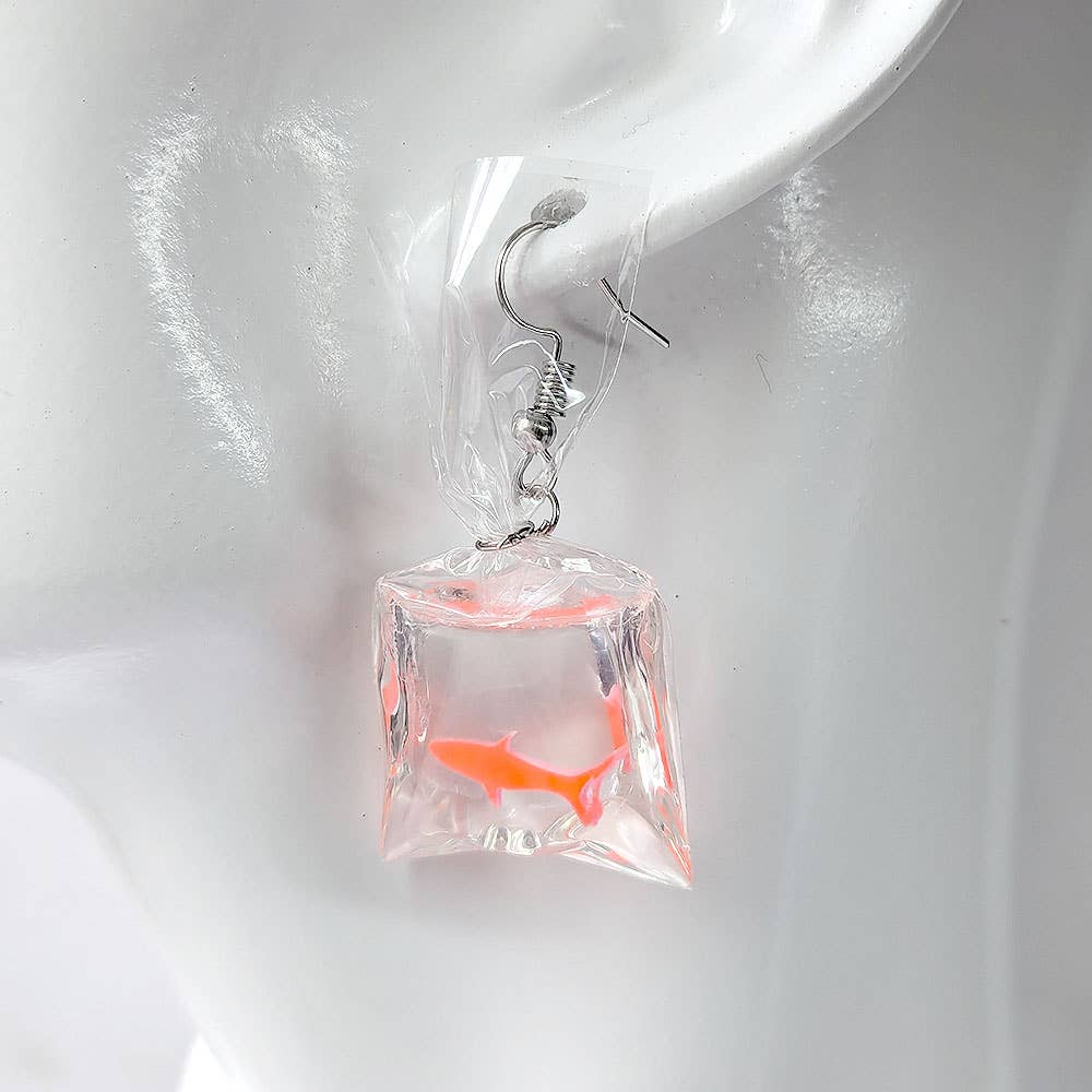 Stylish Jewelry Supply - Wholesale Dangle Earrings - Fish in a Bag Orange Goldfish Fish Resin Earrings1