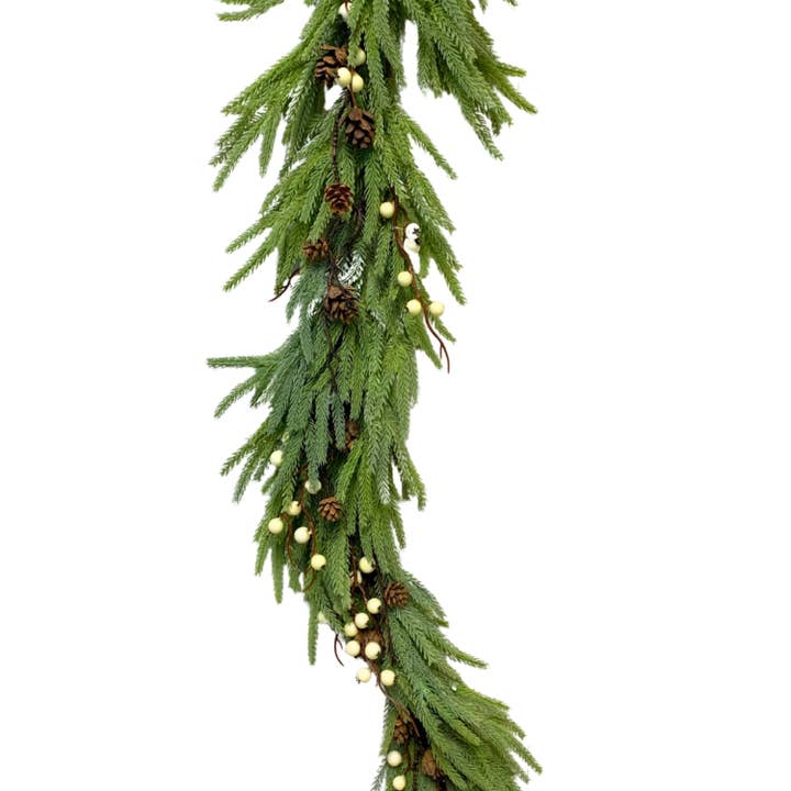 David Christopher's Collection - Wholesale Christmas Decoration - Real Touch Norfolk Pine/Berry/Cone Christmas Garland 72"