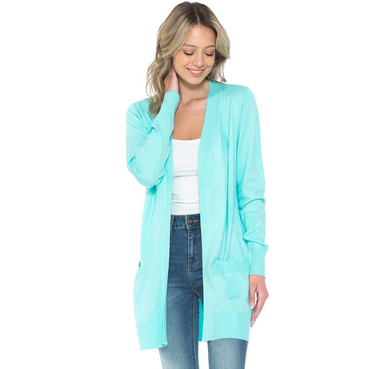 Urban Look - Wholesale Cardigan - Women's - Premium Lightweight Open Front Pocket Cardigan Mint
