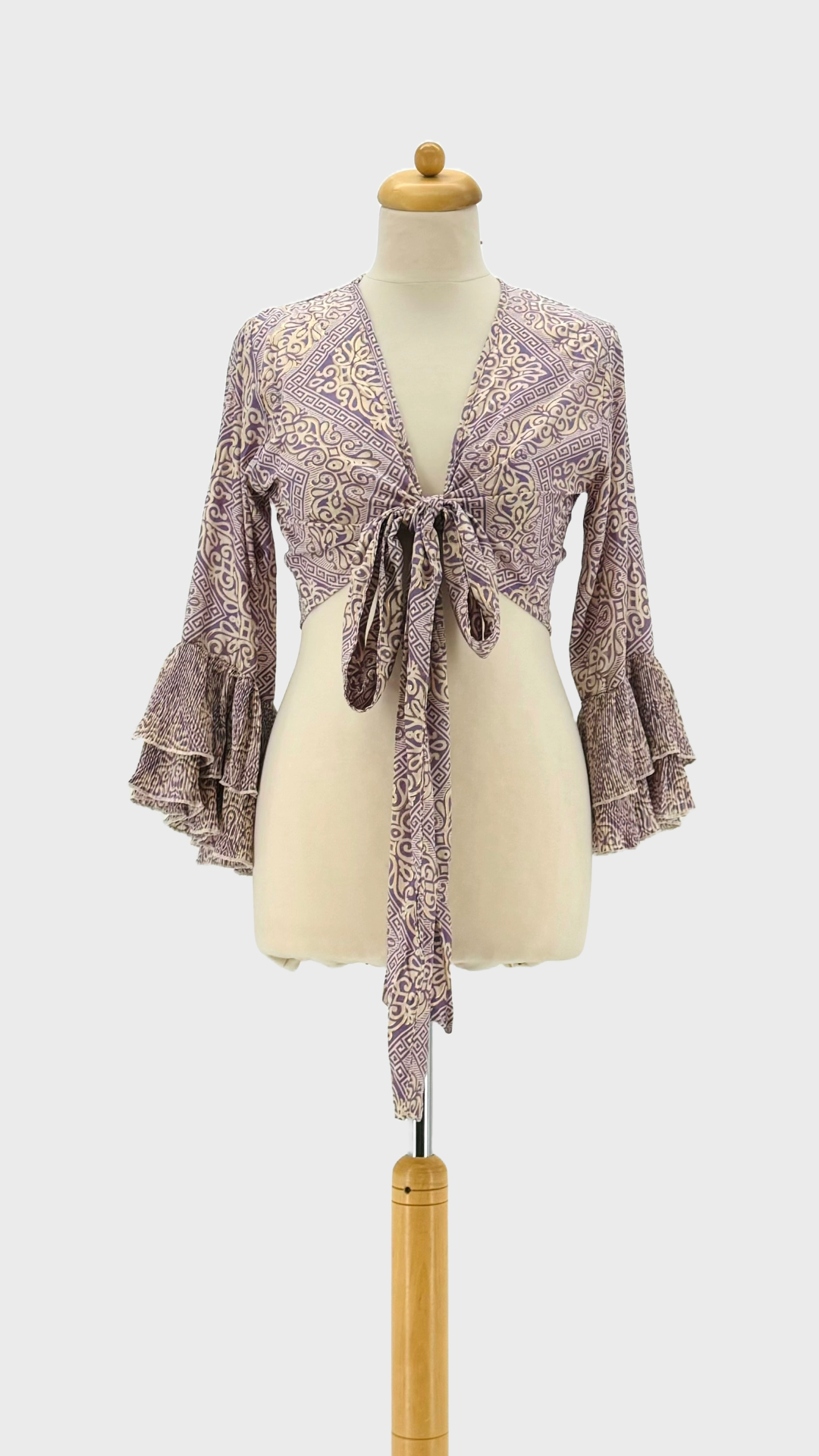 (ROSE - TURQUOISE - KAKI) Haut bohème en viscose avec imprimé ethnique et manches longues à volants en vente sur Faire4