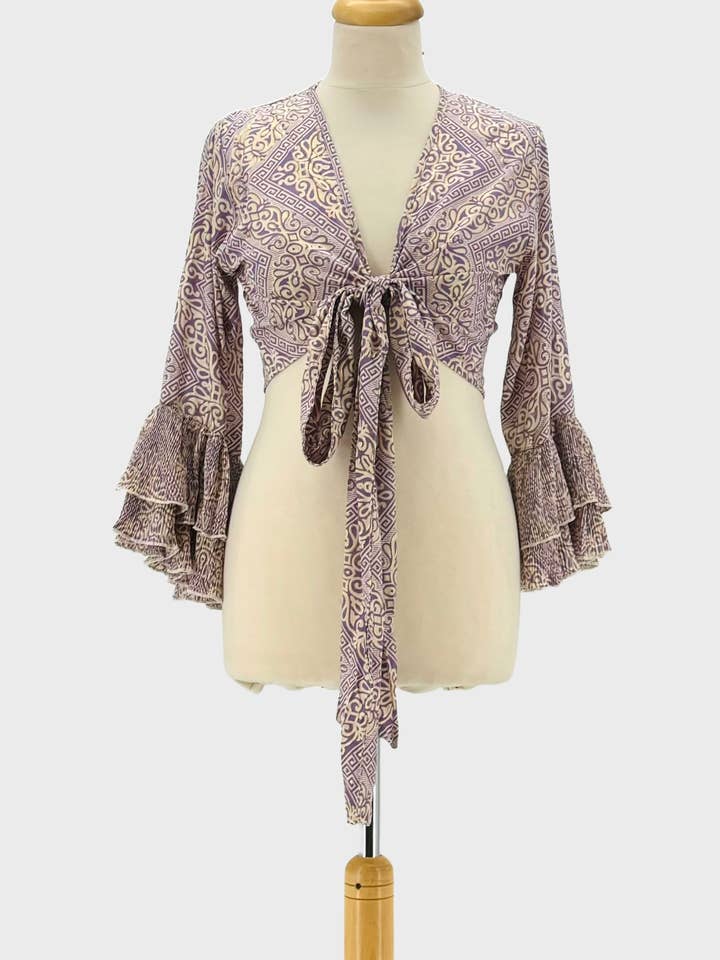 PINK TURQUOISE KHAKI  Viscose Boho Top with Ethnic Print and Long Sleeves for wholesale on Faire4