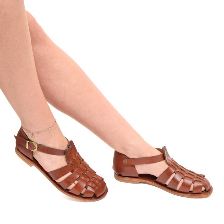 Panacea Chestnut Brown Leather Women's Sandals for wholesale by FIBO