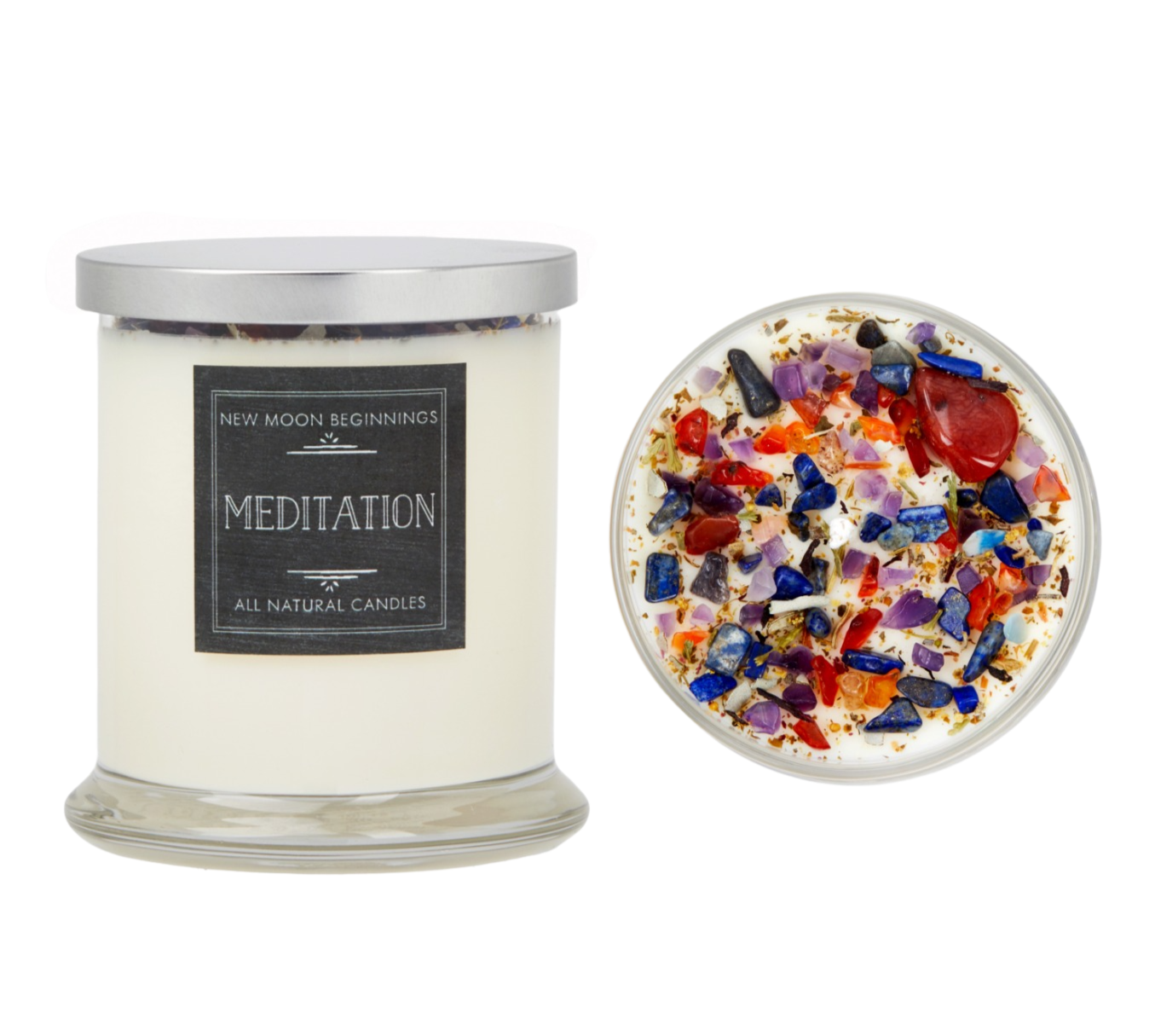 New Moon Beginnings - Wholesale Jar/Filled Candle - Meditation Candle - Herb, Flower, & Crystal Candles1