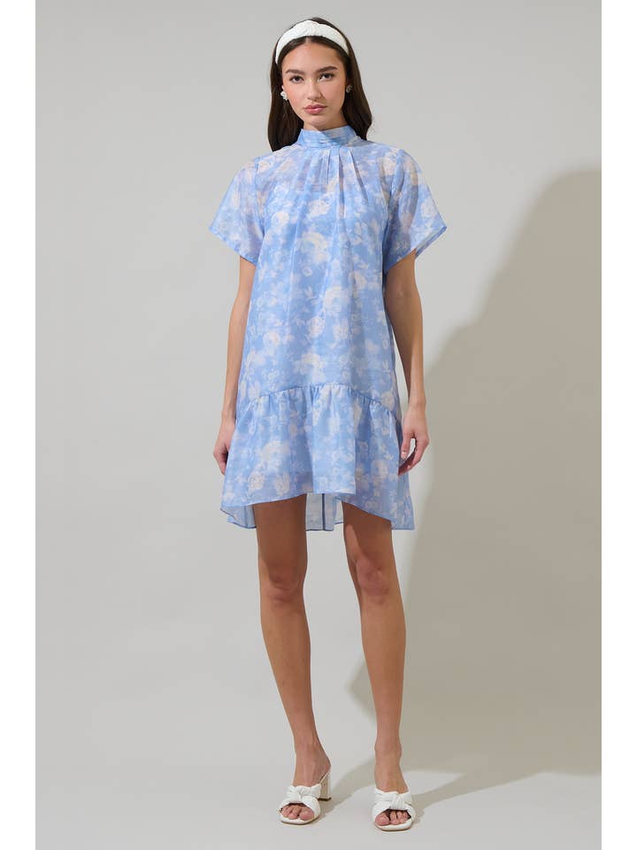 BLUE MULTI Jule Floral Berny Organza Mini Dress for wholesale on Faire3
