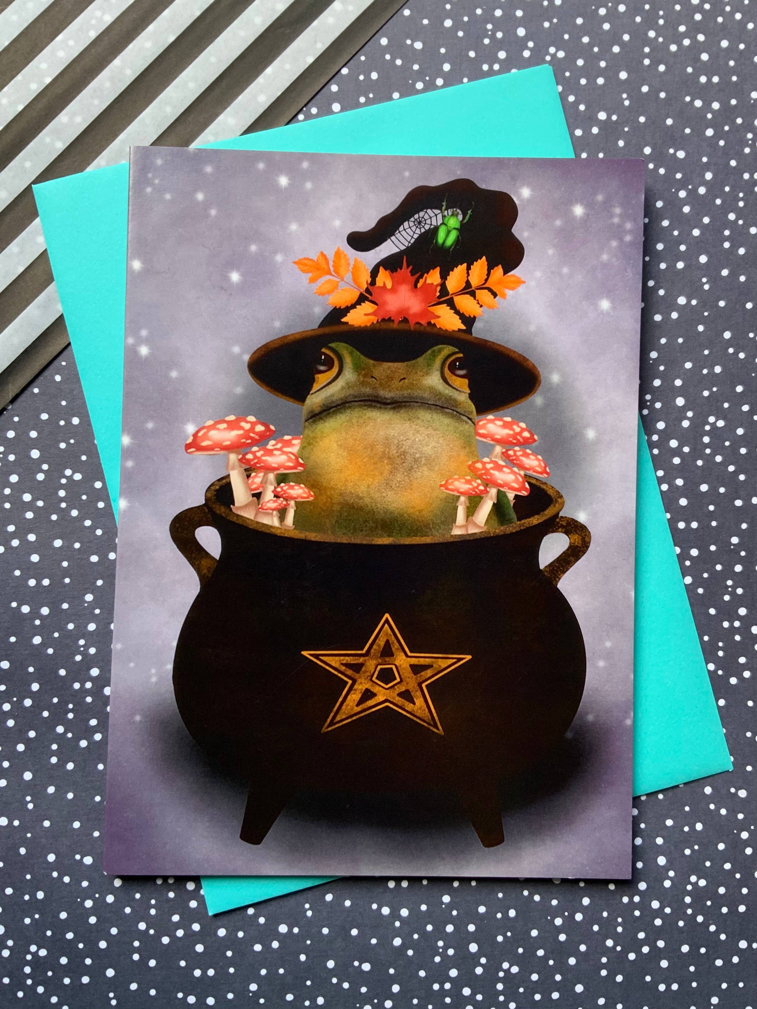 Crimson Finch – wholesale Everyday greeting card – Hubble Bubble Witches Toad Greetings Card .gothic pagan art0