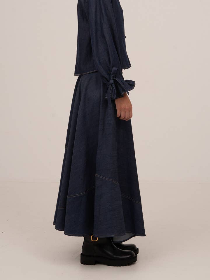 CARMEN SAYS - Wholesale Skirt - Women's - Falda midi azul de paso elevado de mezclilla2