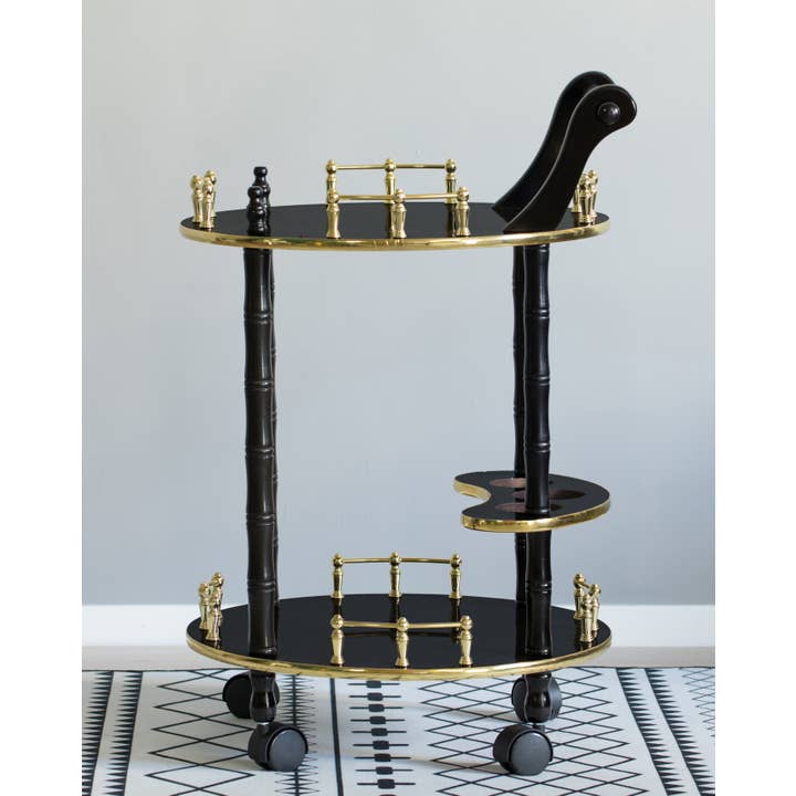 Quickway Imports - Wholesale Bar Cart - Round Wood Serving Bar Cart Tea Trolley with 2 Tier Shelves