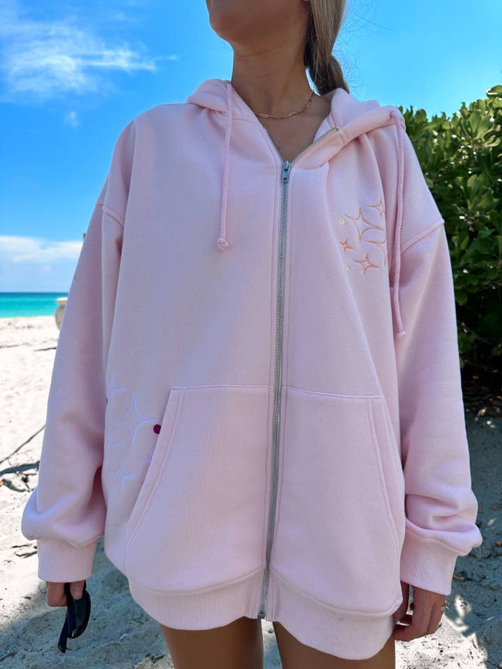 LIGHT PINK Sunset Rays Zip-Up Hoodie for wholesale on Faire