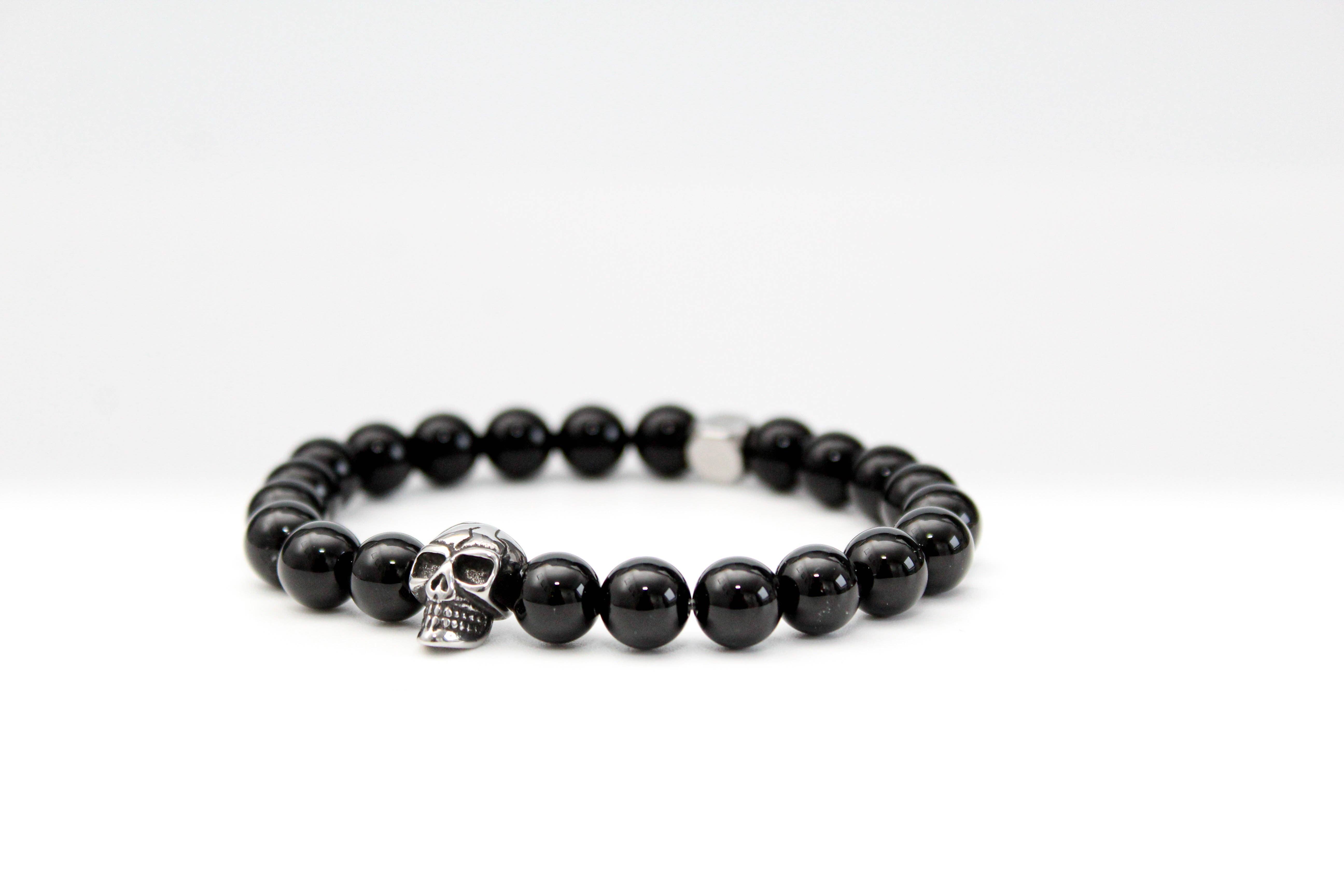 Purestone - Wholesale Beaded Bracelet - Onyx Skull Bracelet 8mm0