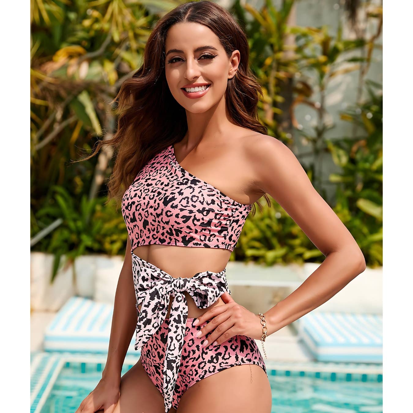 LAZYDAISYSWIMWEAR - Wholesale One Piece Swimsuit - Women's - Pink Jaguar One-Shoulder Bathing Suit0