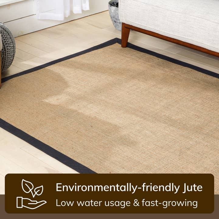 Well Woven - Wholesale Area Rug - Sorel Farmhouse Non-Slip Jute Natural Black 5' x 7' Border