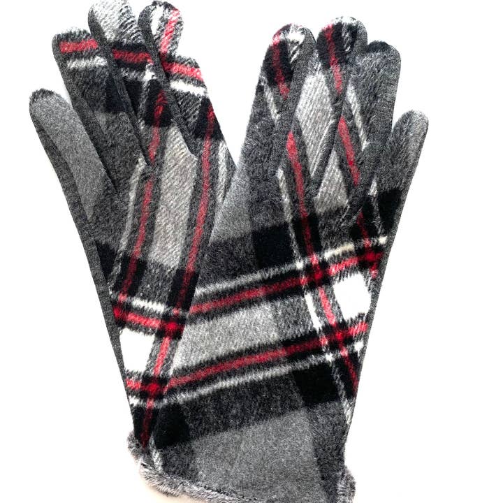 Gants d'hiver confortables à carreaux gris pour la vente par LUV & Co.