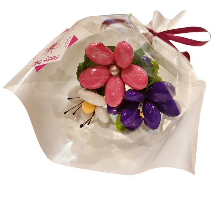 Mini bouquet freesia poppy daisy chocolate dragees for wholesale by Fleurs-Thés en chocolat