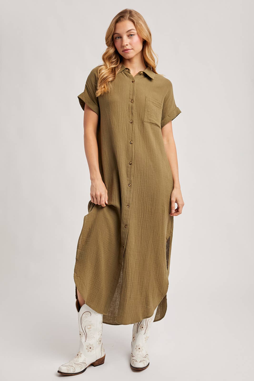 Bluivy - Wholesale Dress - Women's - BUTTON UP MAXI SHIRT DRESS WITH POCKET90