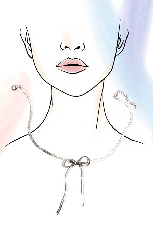 JOSSLYN by wall to wall - Wholesale Pendant/Charm Necklace - HERRINGBONE SNAKE CHAIN BOW NECKLACE | 40NK3093