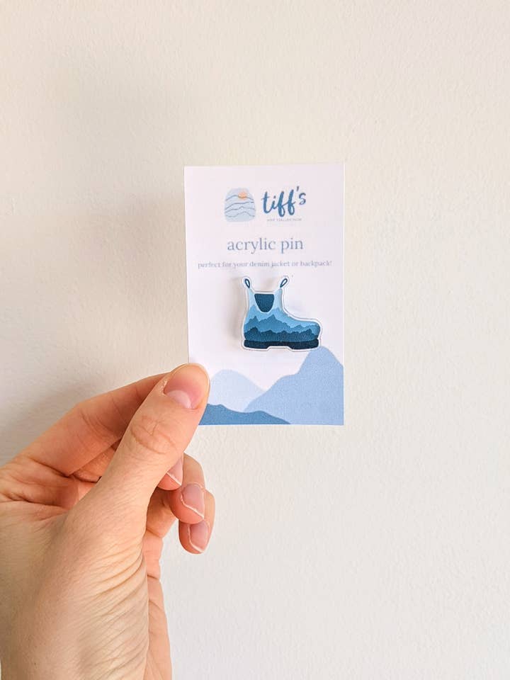 Blue Boot Acrylic Pin for wholesale by Tiff's Art Collection
