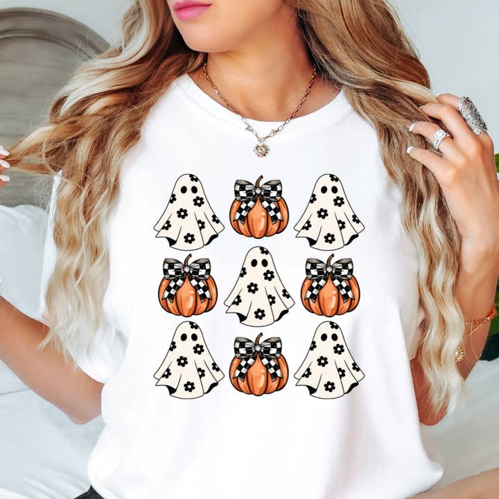 Ghosts And Pumpkins Halloween Tee for wholesale by Happy Mail Wholesale