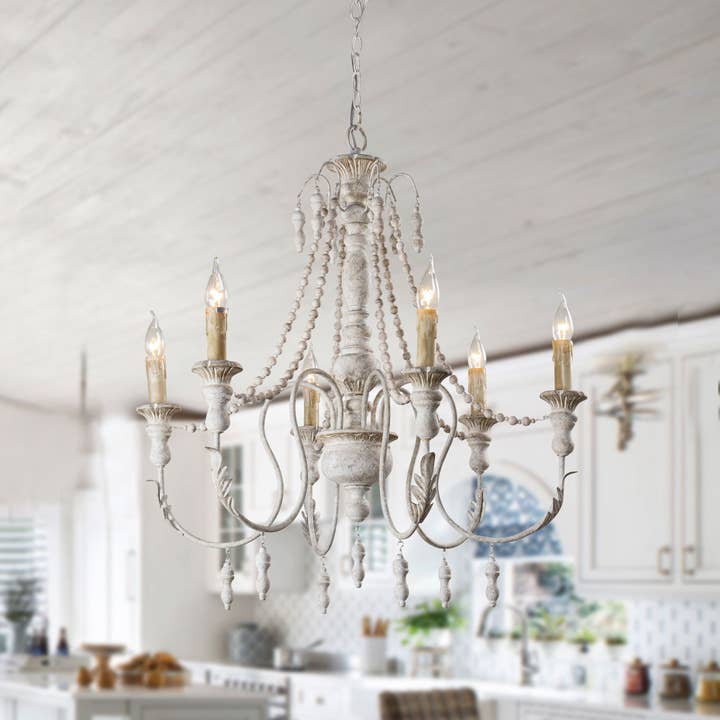 Brio Lighting - Wholesale Chandelier/Hanging Light - Lusteria Traditional Handmade 6-Light Wood White Chandelier1