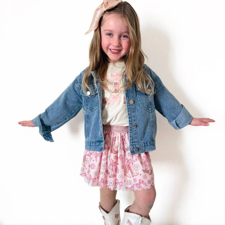 Sweet Wink - Wholesale Denim Jacket - Kids - Howdy Gingham Bow Patch Denim Jacket - Western Apparel6