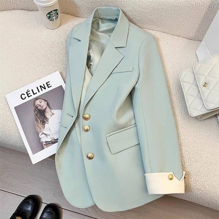 Sheer Trend - Wholesale Blazer - Women's - Metal Buckle Casual And Stylish Blazers