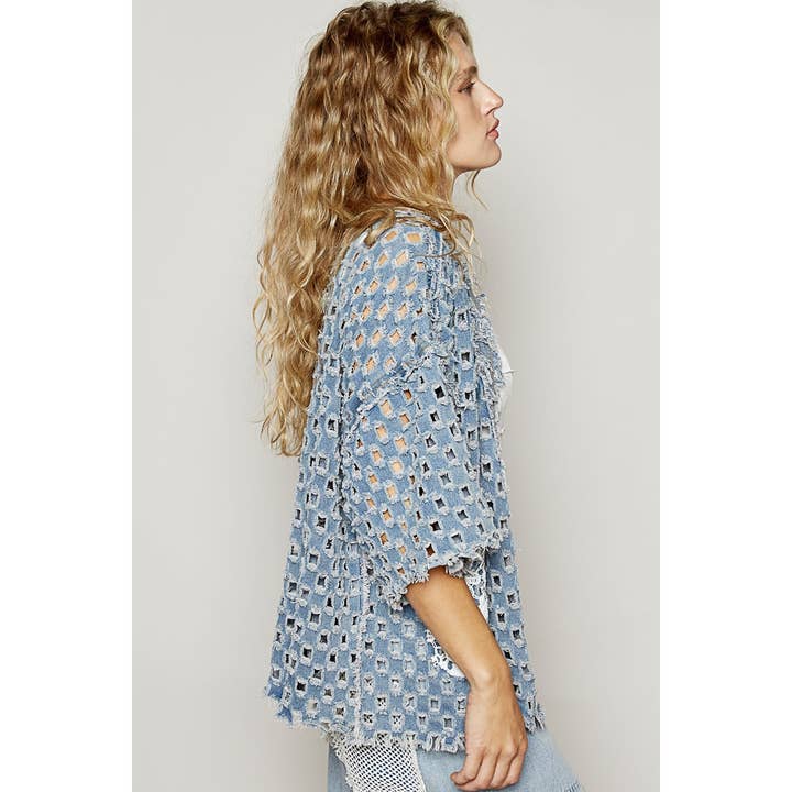 Pol Clothing - Wholesale Cardigan - Women's - Short sleeve open knitted woven open cardigan3