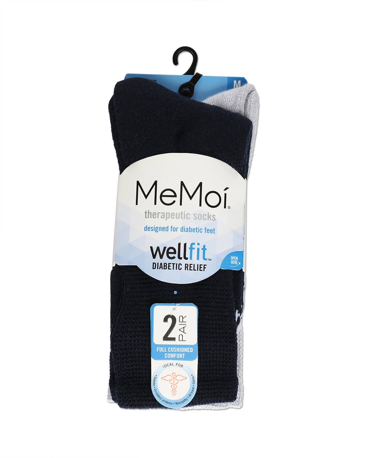 Navy Gray 2 Pair Diabetic Antimicrobial Full Cushion Crew Sock for wholesale on Faire1