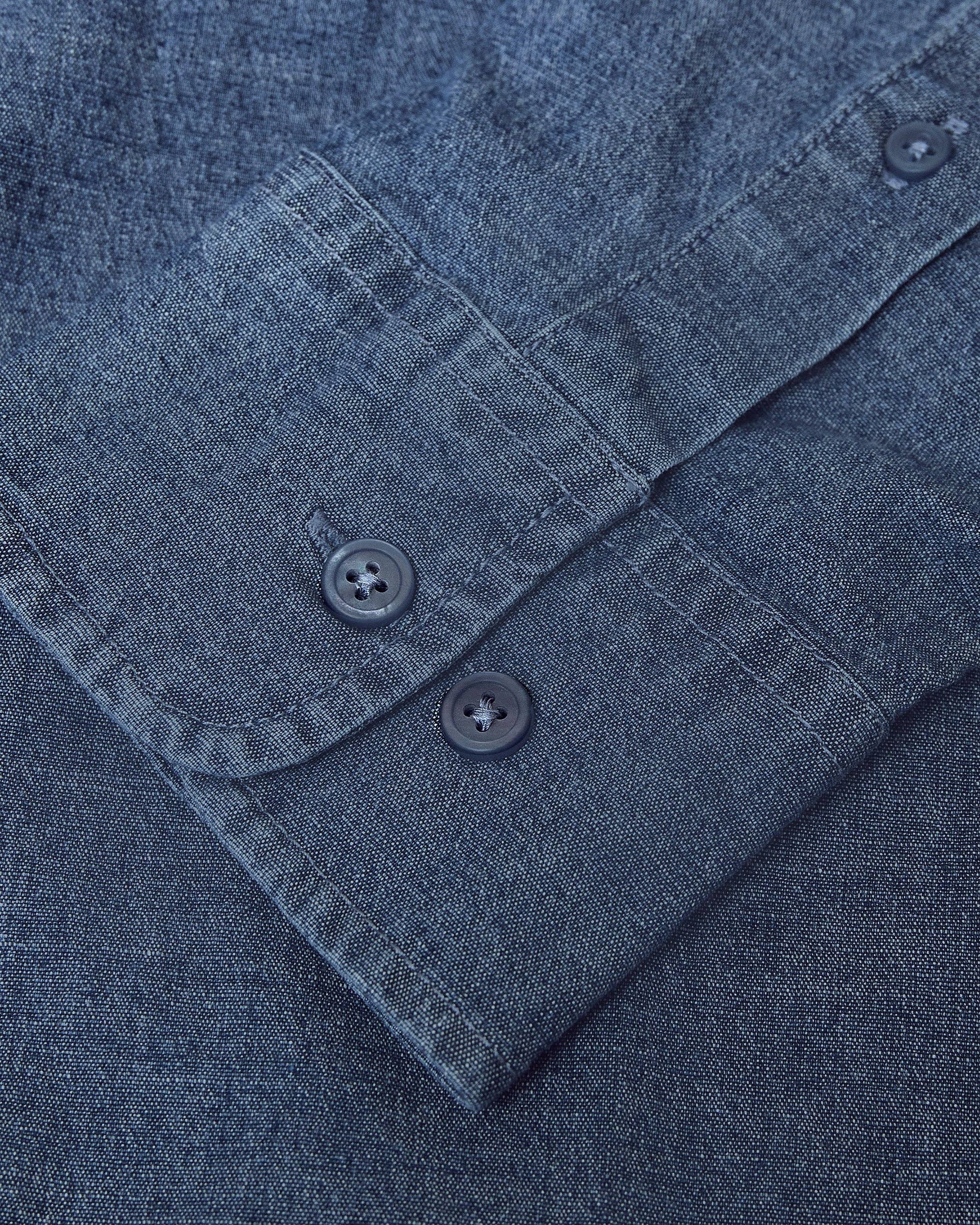 True Classic - Wholesale Button Down Shirt - Men's - Medium Indigo Wash Long Sleeve Chambray Shirt6