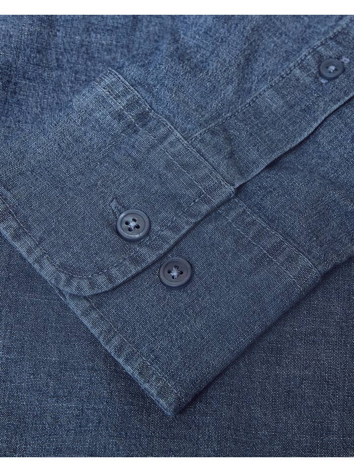True Classic - Wholesale Button Down Shirt - Men's - Medium Indigo Wash Long Sleeve Chambray Shirt6