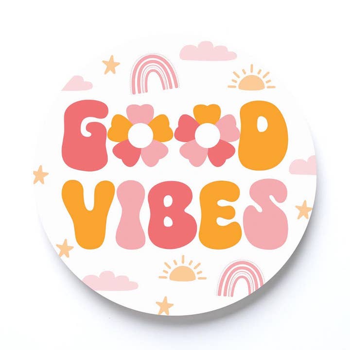 Round Coaster, Small Gifts, Happies, Good Vibes, Dorm Decor for wholesale by Clairmont & Co