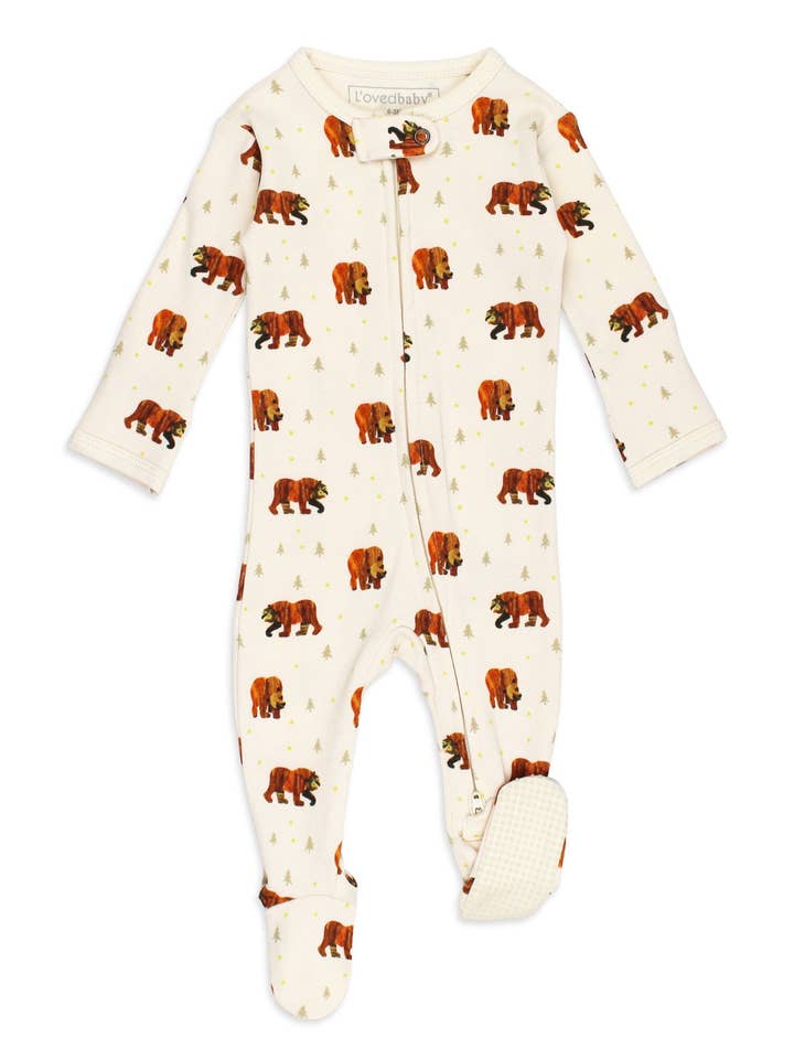 L'ovedbaby - Vente Barboteuse – bébé - Pyjama à pieds avec fermeture éclair à double sens en ours brun