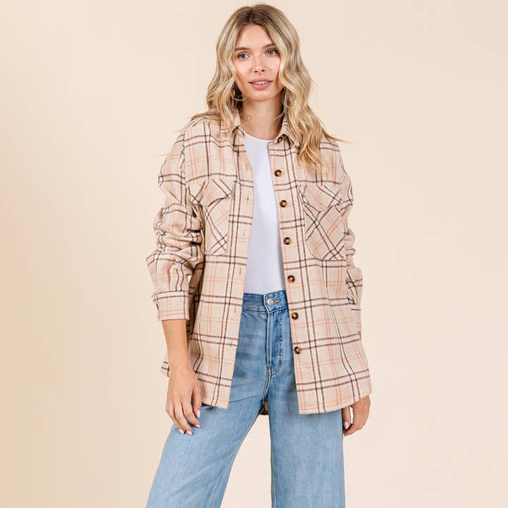 Veste en flanelle boutonnée à carreaux à manches longues pour la vente par ROLYPOLY